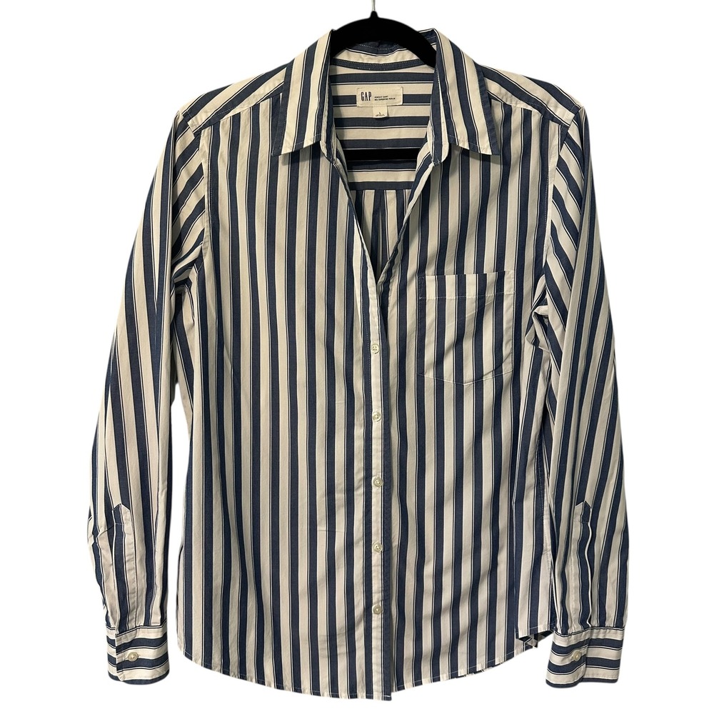 GAP Women's Blue White Stripe Perfect Shirt Superfine Poplin Button Down Top‎ L - Picture 5 of 9